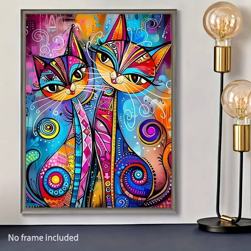 1pc Colorful Abstract Cat Canvas Art Print 30.48x40.64cm Frameless Modern Wall Decor for Living Room