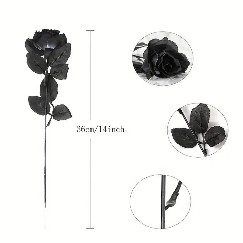 10 Piece Black/Red Artificial Roses with Stems - Realistic Faux Flowers for Gothic Weddings