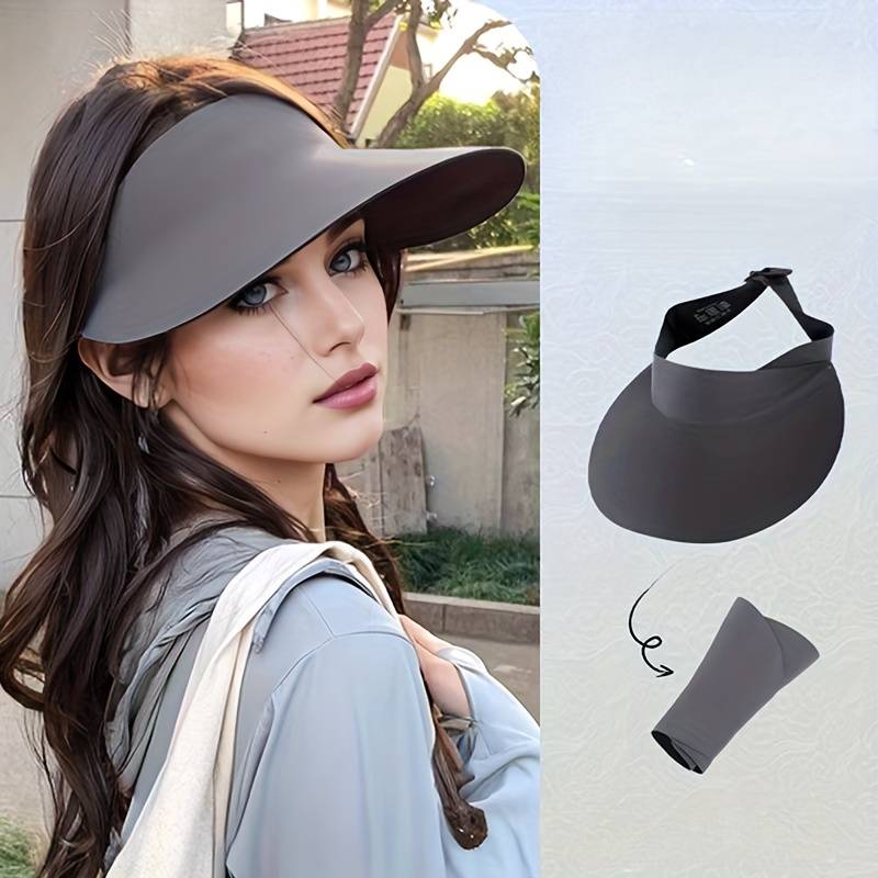 1pc Light Gray Breathable Sun Protection Visor Hat for Women Seamless Foldable Design Lightweigh