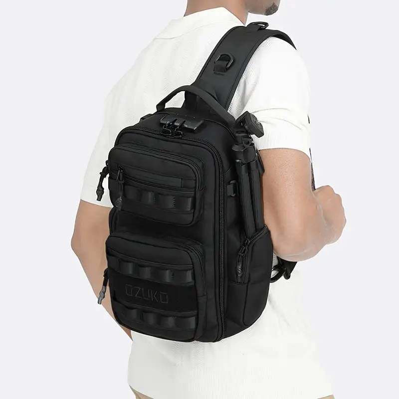 Men's Chest Bag with Multi-Functional Pockets Adjustable Shoulder Strap Hand Washable Zippered Cross