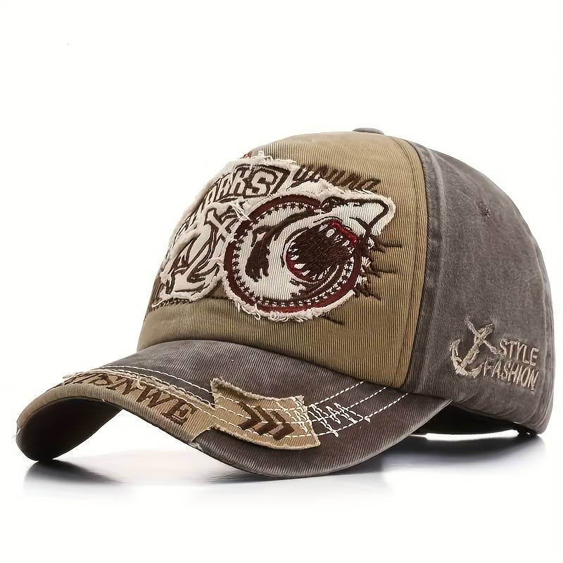 1pc Unisex Vintage Washed Baseball Cap with Shark Embroidery Adjustable Trucker Hat for Men Wom