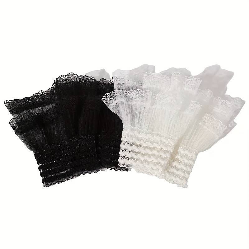 1 Pair Black Lace Pleated Cuff Manicure Gloves