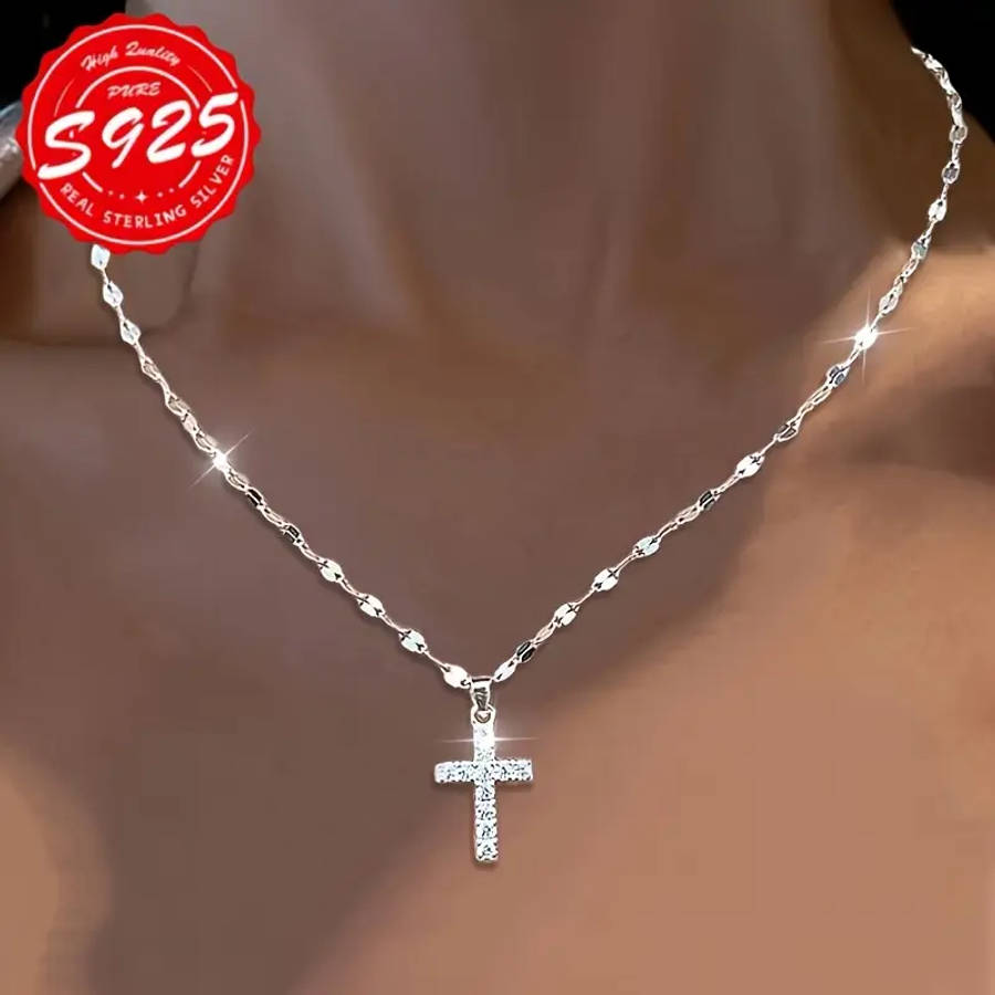 2-Pack 925 Sterling Silver Lip Necklace with Cross Pendant