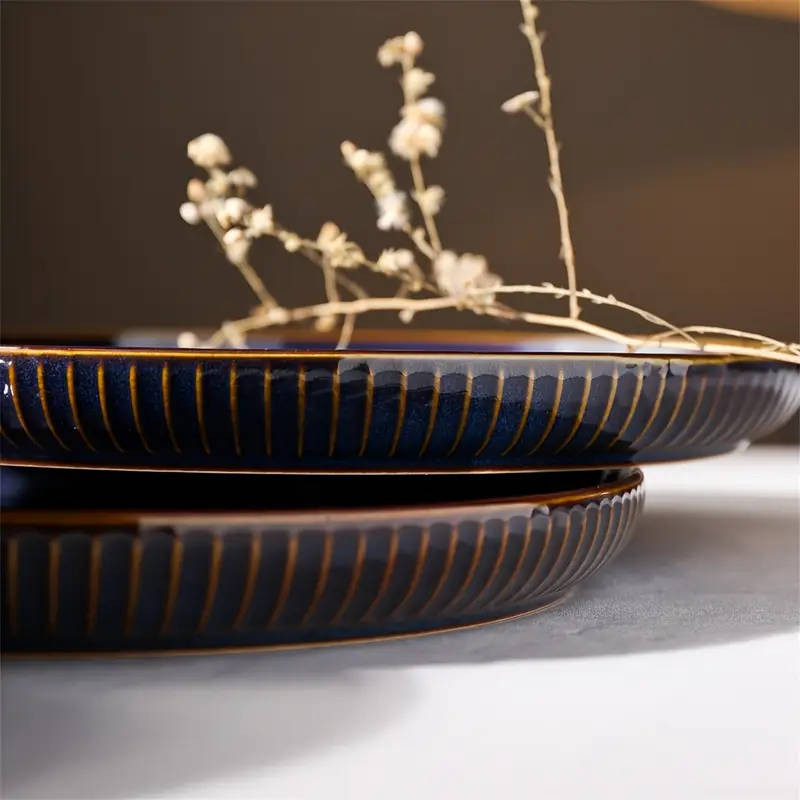 One of 26.67cm Blue Porcelain Plate - Reactive Glaze Ceramic, Kitchen Tableware