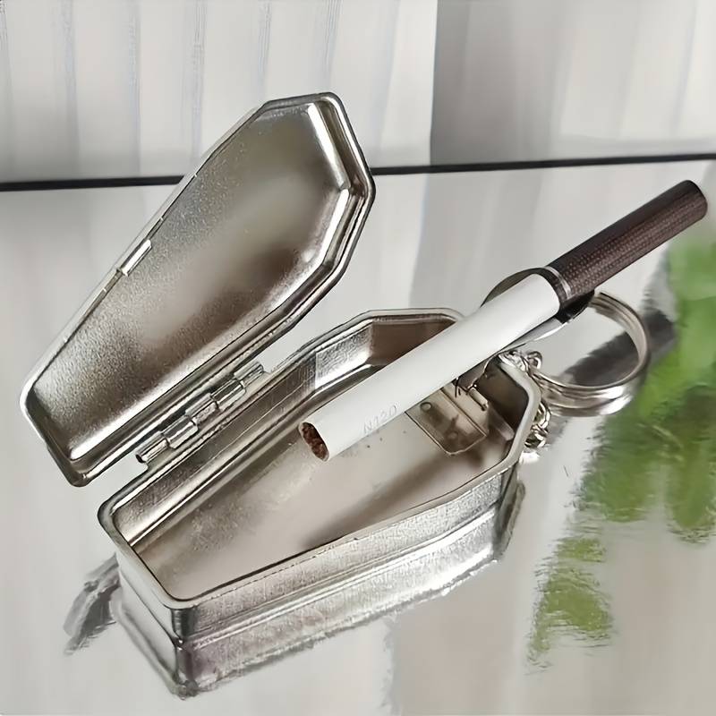 1pc Halloween Rose Colored Coffin Shaped Pocket Ashtray Keychain Portable Mini Ashtray with Li