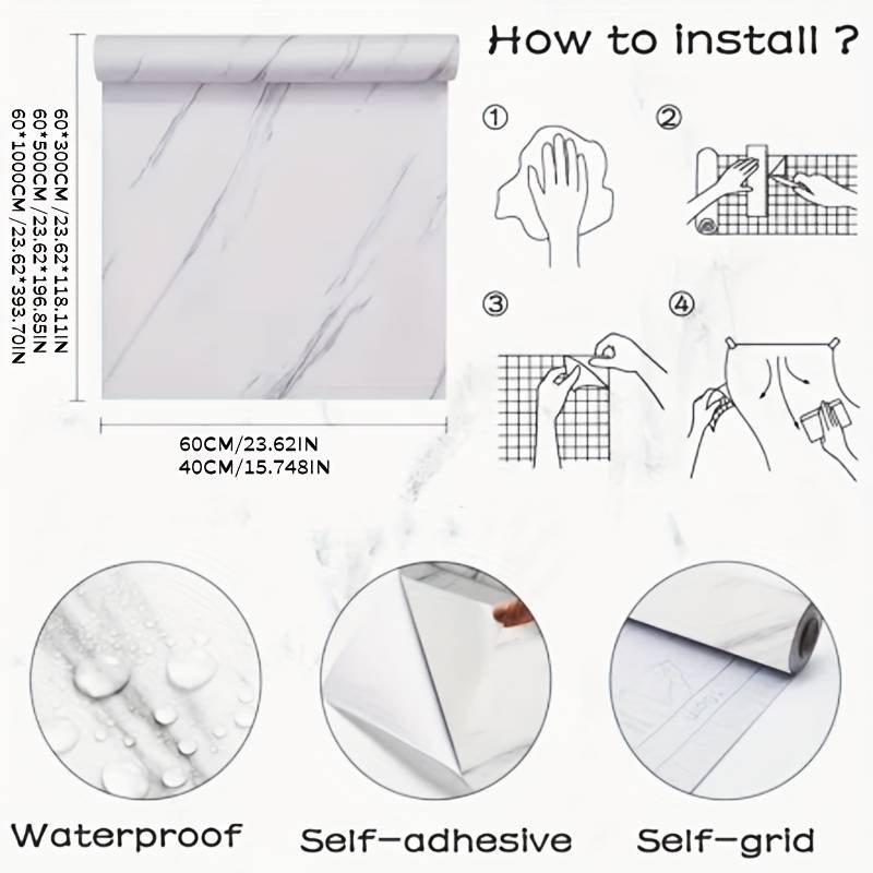 1PC Wall StickersF16SMBY Ink White Jade60cmX1000cm