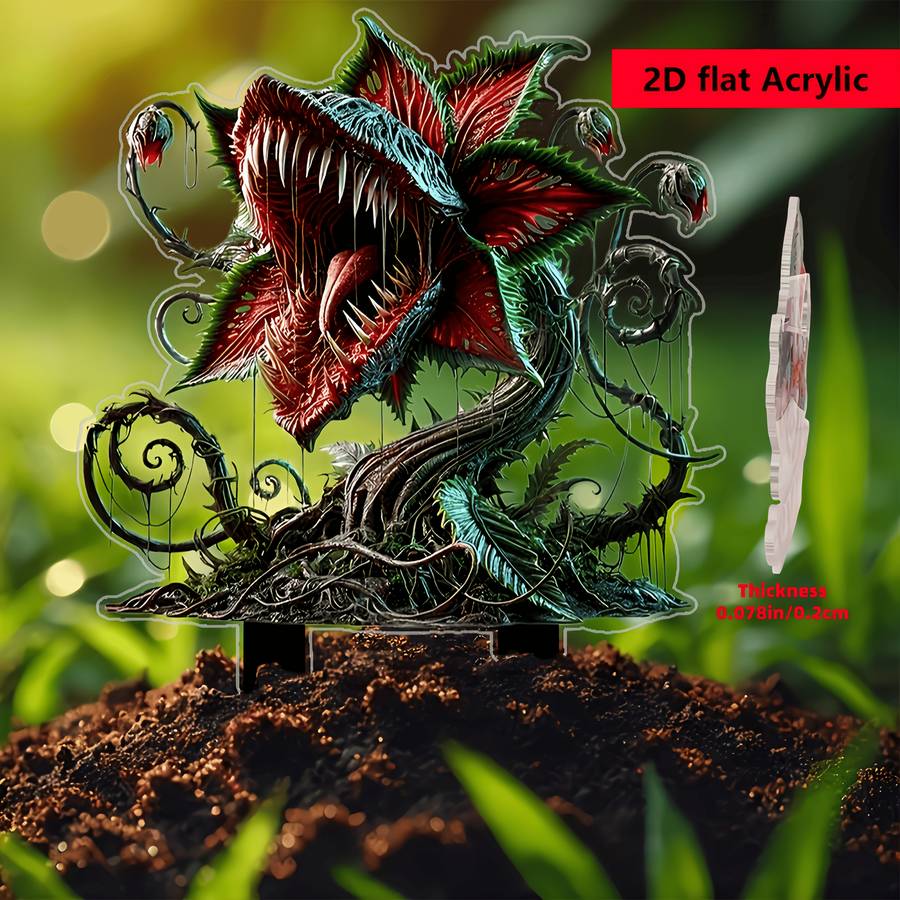 1pc 2D Flat  Printing Polymer Carnivorous Plant Garden Stump Contemporary Outdoor Decor for Pots
