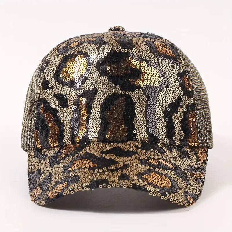 Vibrant Sequined Leopard Print Baseball Cap