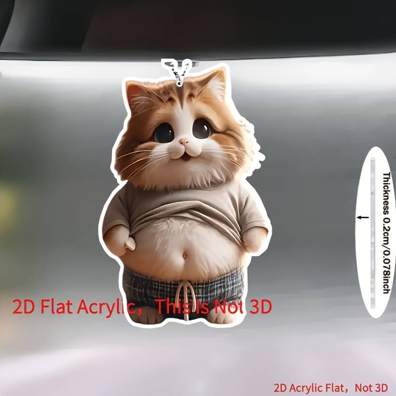 1pc 2D Flat   Printing 3 acrylic cat ornaments acrylic fat cat pendant car hanging orname