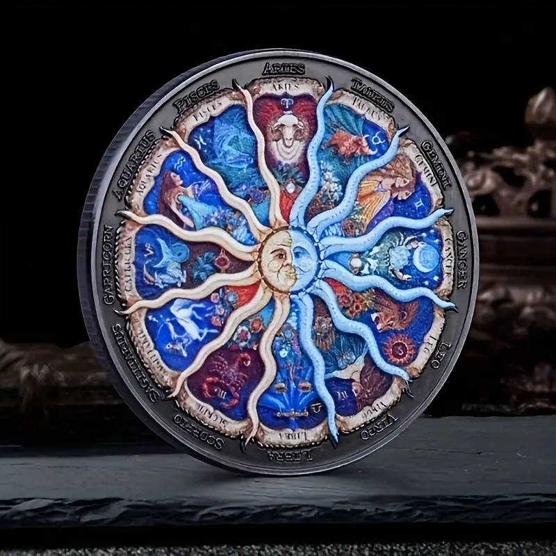 12 Zodiac Signs Colorful Coin with Capsule 40MM Wide