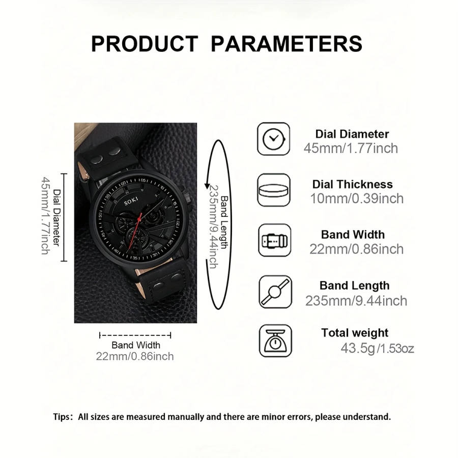 2pcs Men's Sport Digital Watches with Faux Leather Woven Wrap Bands Alloy Case Quartz Movement Black