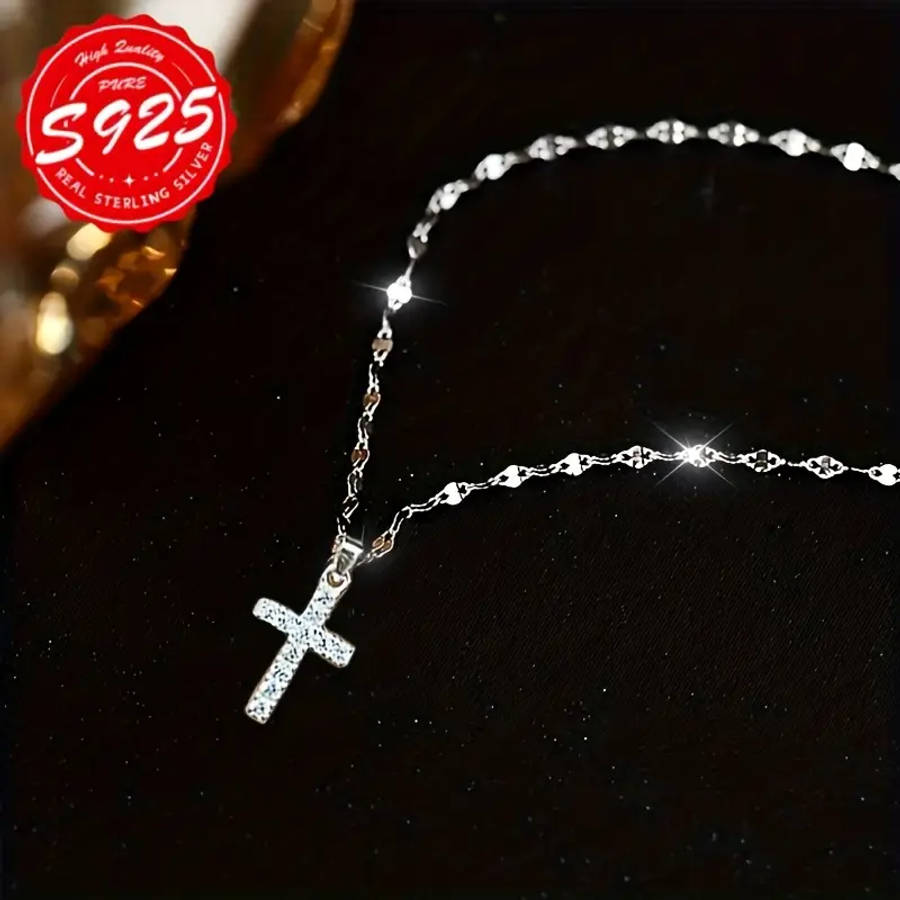 2-Pack 925 Sterling Silver Lip Necklace with Cross Pendant