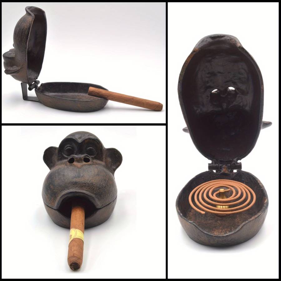 1 Piece Vintage Cast Iron Monkey Ashtray With Lid Unique Monkey Design Perfect For Home Office