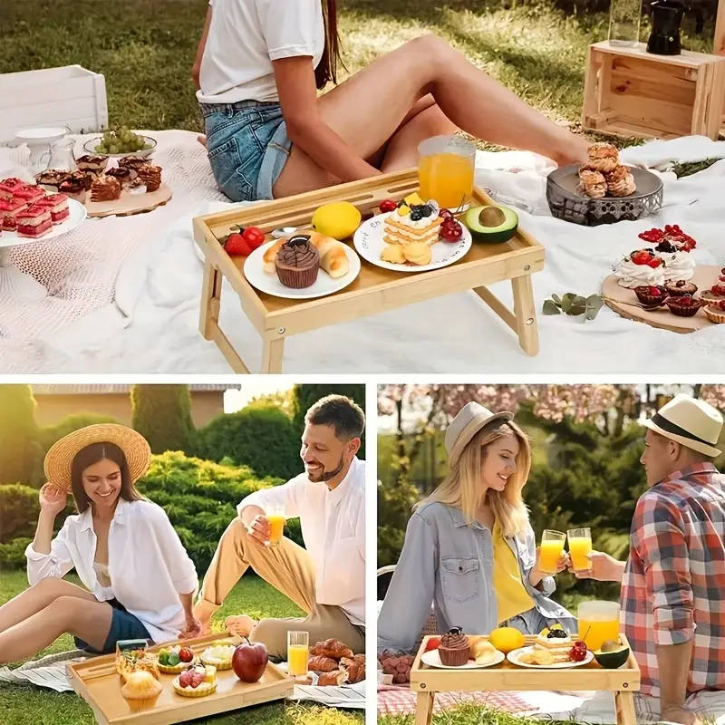 Bamboo Bed Tray Table with Handles - Portable Breakfast Tray for Sofa, Bed, Eating, Snacking & Worki