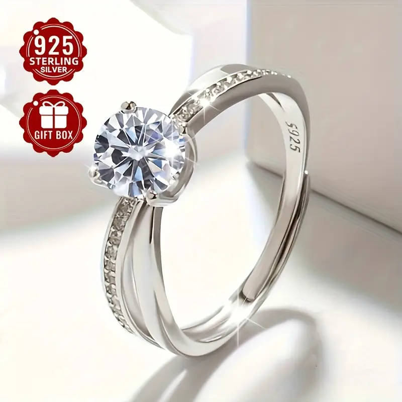 Adjustable 925 Silver Ring, featuring synthetic cubic Synthetic Zirconia stones