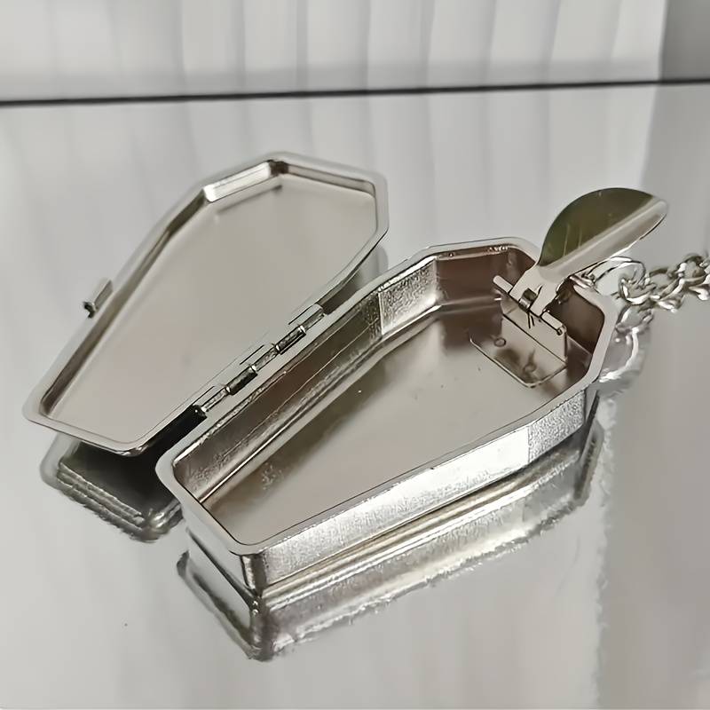 1pc Halloween Rose Colored Coffin Shaped Pocket Ashtray Keychain Portable Mini Ashtray with Li