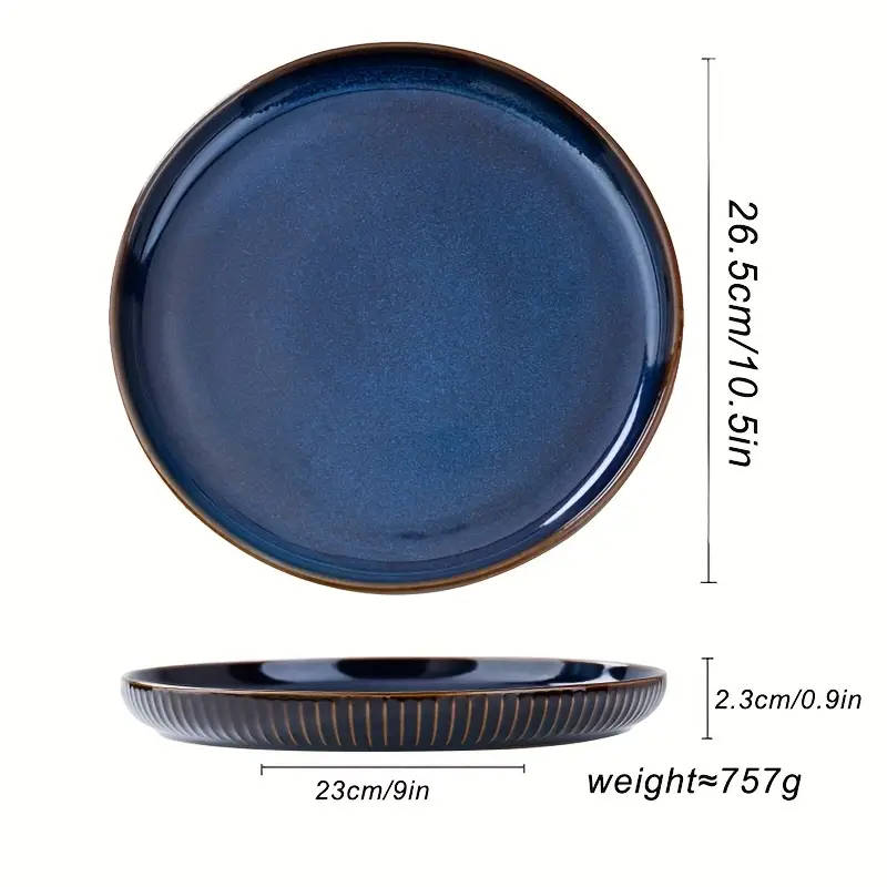 One of 26.67cm Blue Porcelain Plate - Reactive Glaze Ceramic, Kitchen Tableware