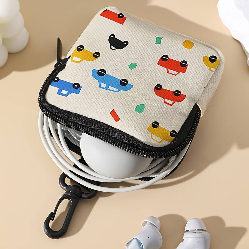 1pc Cartoon Car Pattern Polyester Coin Wallet Large Capacity Zippered Coin Purse with Unlined