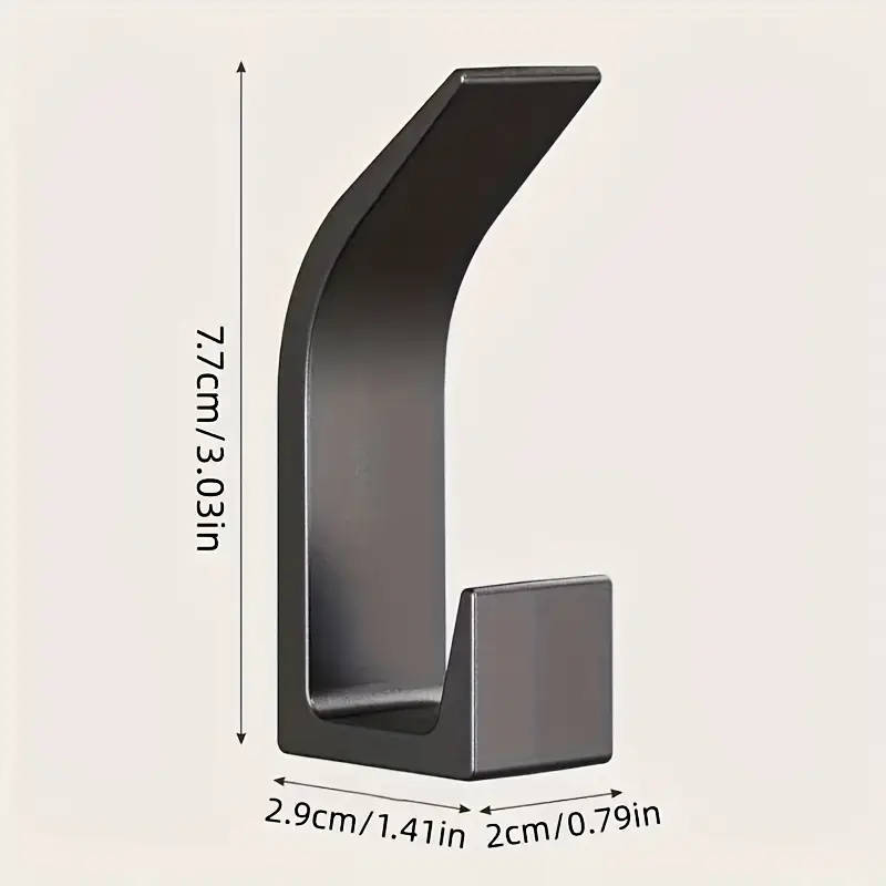 5 Piece Modern No-Drill Wall Hooks, Space-Saving Adhesive Towel and Coat Hooks, Black Plastic