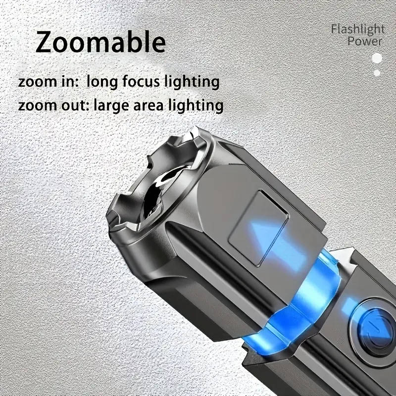 1pc Rechargeable LED Flashlight High Power Torch with 18650 Lithium Battery USB Charging Non-Waterpr