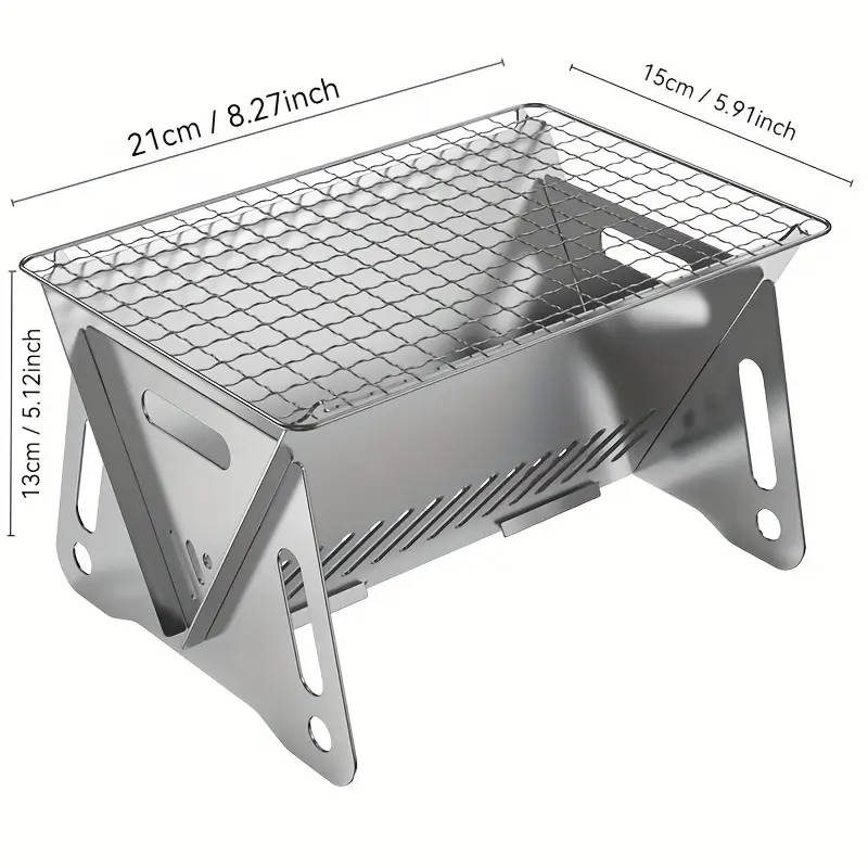 1pc Portable Stainless Steel Folding Campfire Grill Heater Lightweight Outdoor Fire Pit with Foldabl