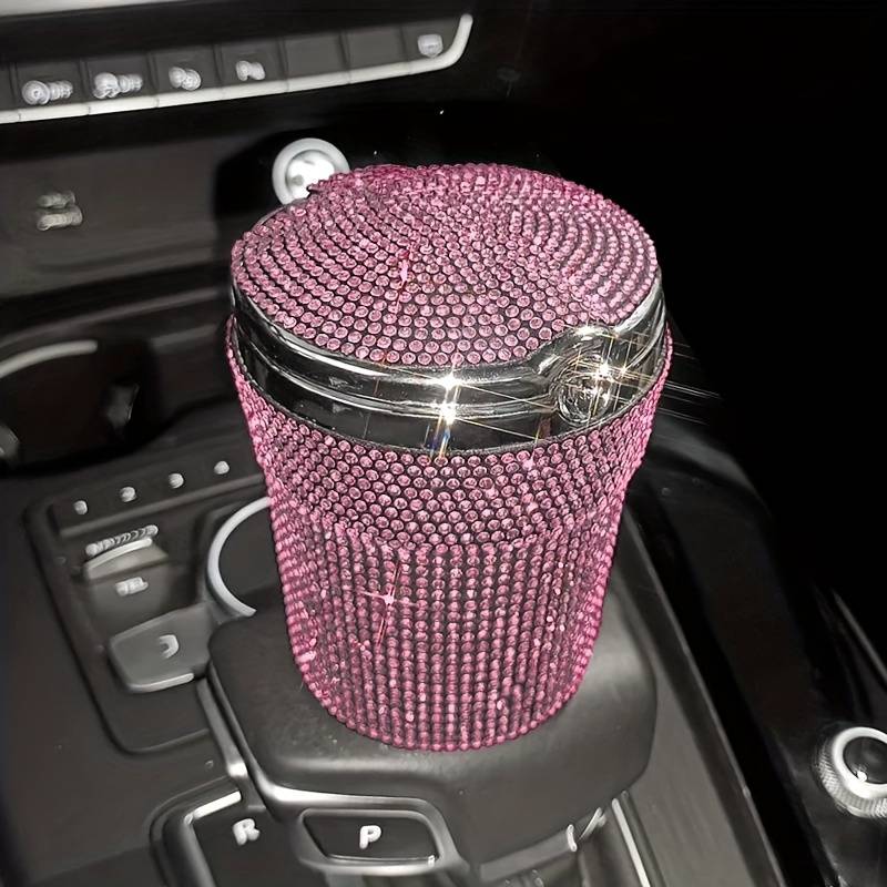1pc JUNLAICHUANG Car Ashtray with Rhinestone Embellishments ABS Material Uncharged No Battery Re