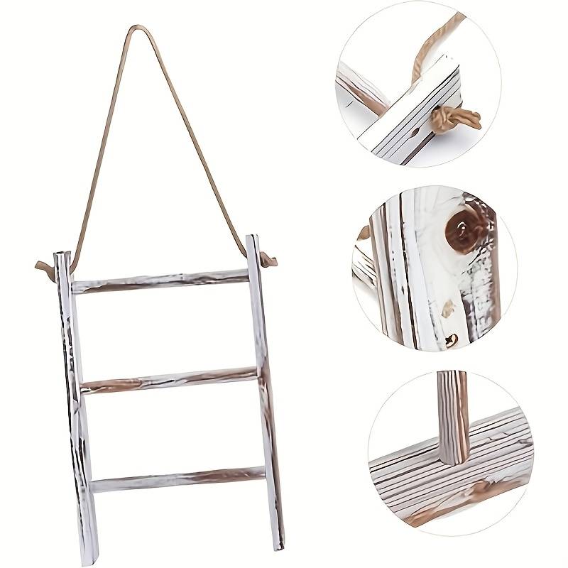 1pc Bohemian Rustic White-Washed Wooden Towel Ladder 3-Tier Wall-Mounted Bathroom Kitchen S