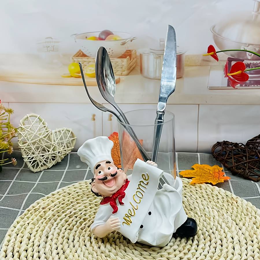 1pc Cartoon Chef Acrylic Knife Fork Holder Polished Metal Finish Compact Kitchen Counterto