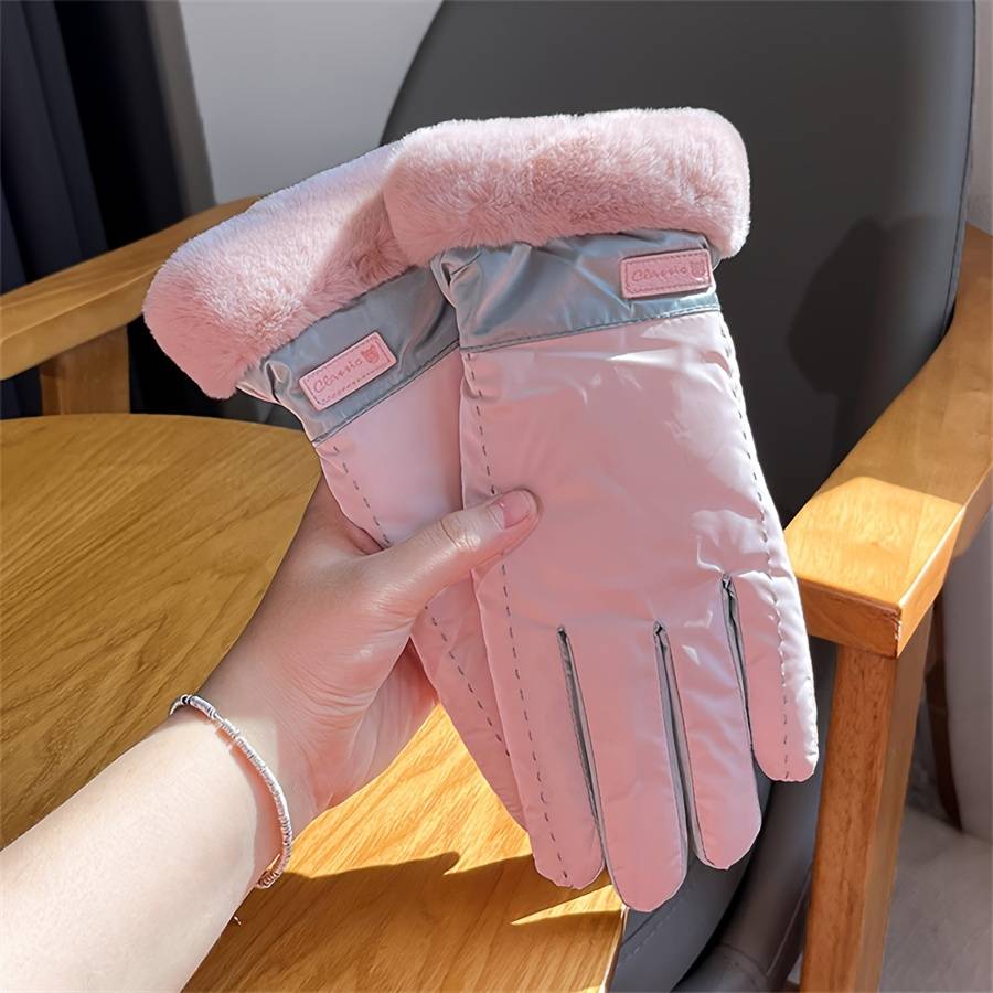 1 Pair Beige Color Warm Gloves
