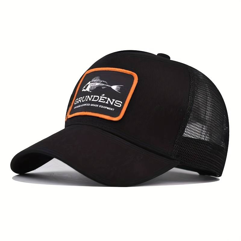 1pc Cotton Blend Fitted Baseball Cap Fishbone Embroidery Breathable Mesh Sun Protection Adjusta