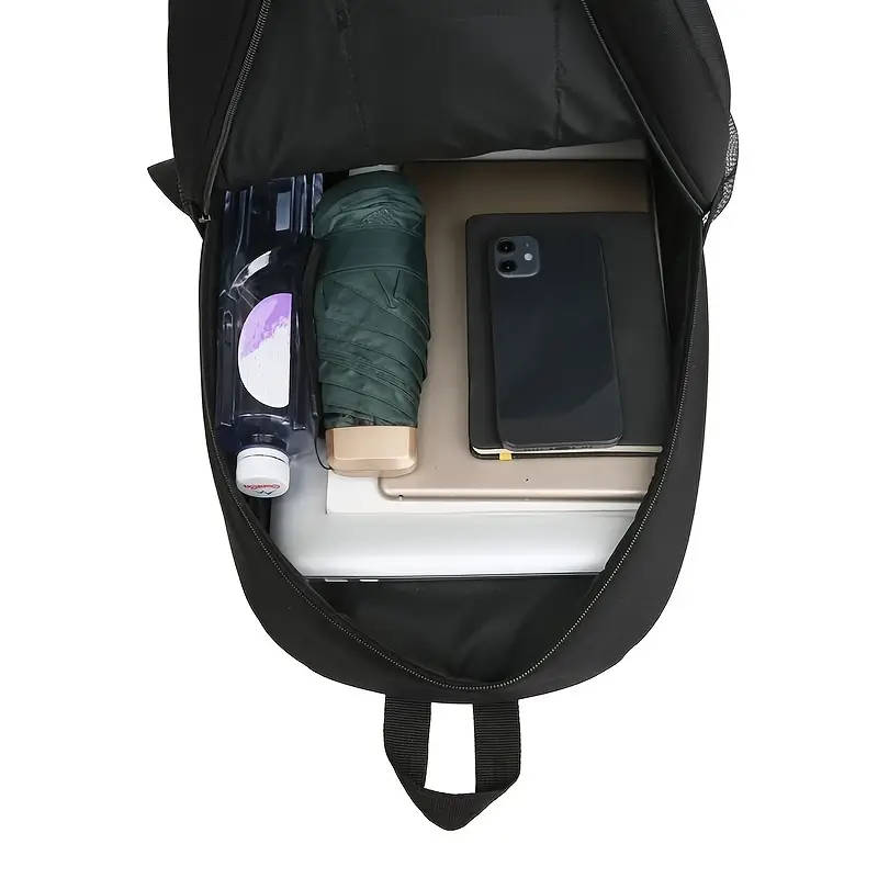 1pc Unisex Casual Nylon Backpack Adjustable Strap Zipper Closure Polyester Lining Tassel Embellishme