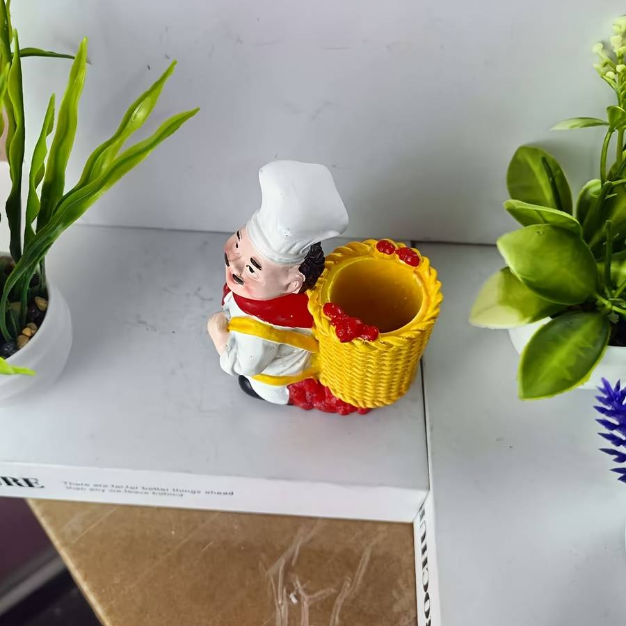 1pc Chef Figurine Toothpick Holder ABS Resin Kitchen Decor with Basket Ideal for Hanukkah F