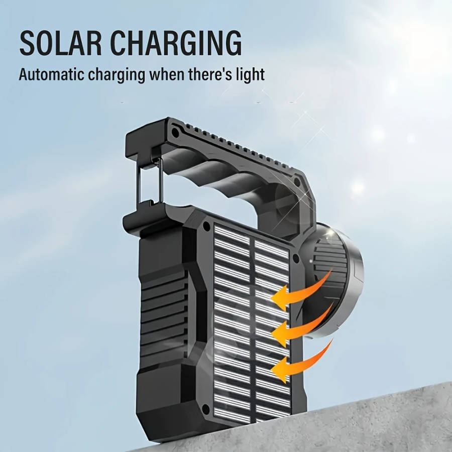 1pc Rechargeable LED Searchlight Portable Flashlight With Metal Locking Clip Handheld Spotlight And