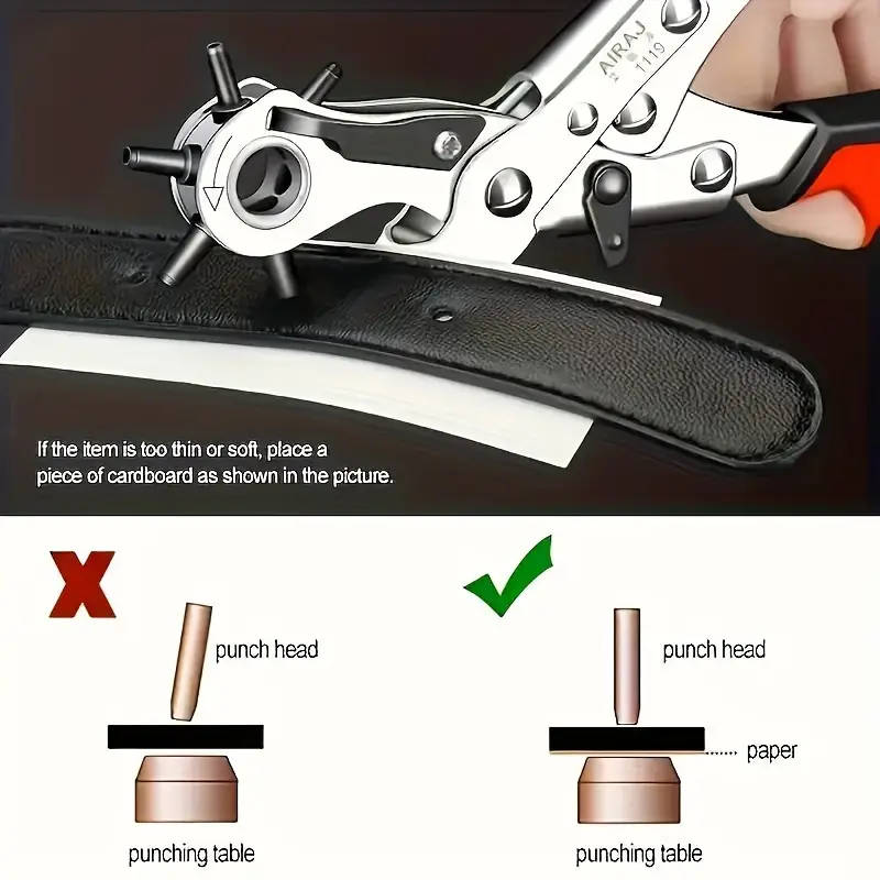 1pc Carbon Steel Revolving Leather Hole Punch Plier Multi-Size Puncher Tool for Belts Watch Bands St