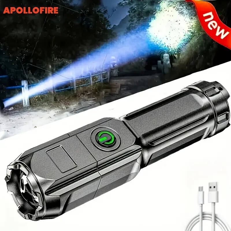 1pc Rechargeable LED Flashlight High Power Torch with 18650 Lithium Battery USB Charging Non-Waterpr