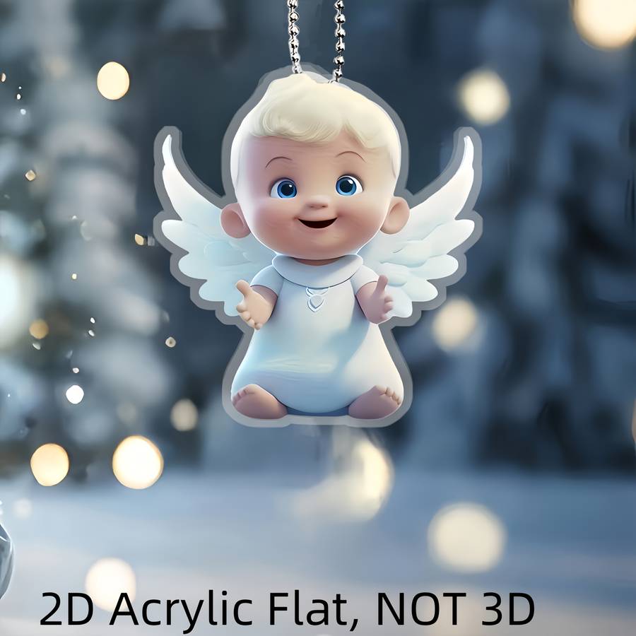 1pc 2D Flat  1 Guardian Angel Acrylic Pendant  Design with White Wings Blue Eyes Durab