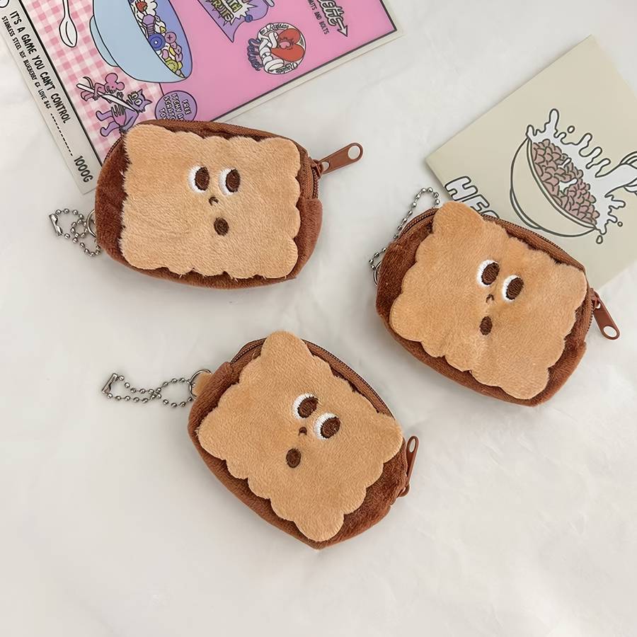 1pc Adorable Cookie-Shaped Faux Fur Pouch Mini Wallet with Keychain Perfect for Storing Coins L