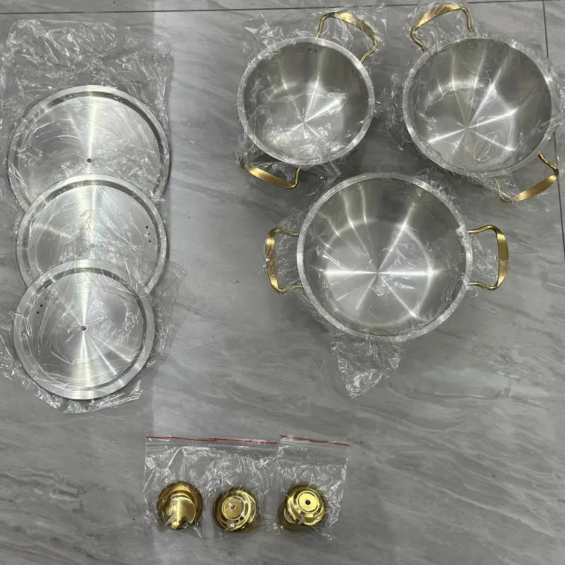 Stainless Steel Gold Bead Gold Ear Noodle Pot Three-Piece Set