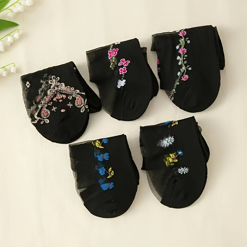 5 Pairs Of Mixed Colors Asian One Size High Elastic Socks
