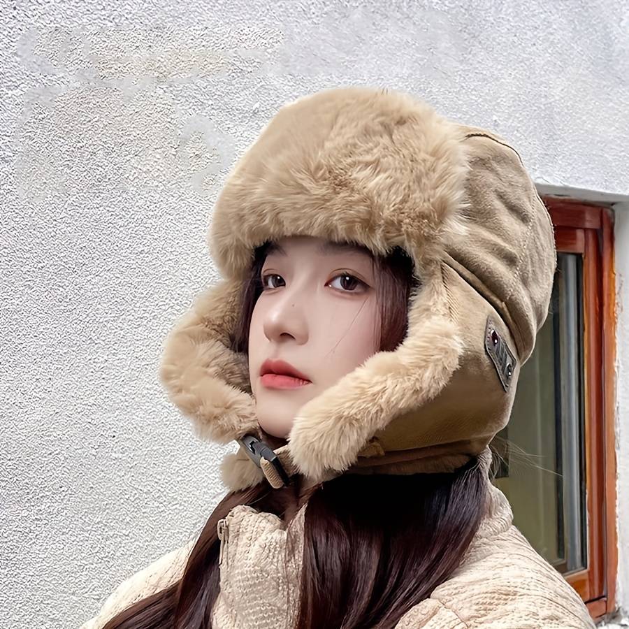 1pc Unisex Bomber Hat with Earflaps 100% Polyester Winter Pilot Cap Lightweight Knit Non-Stretc