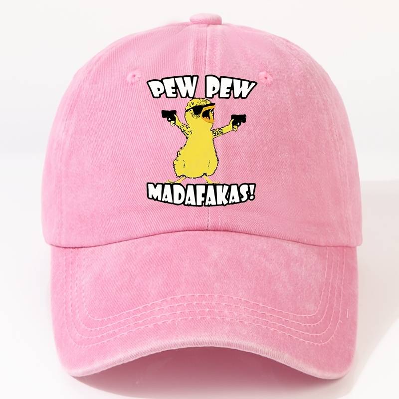 1pc EOXF Adjustable Washed Baseball Cap Breathable Casual Hat with PEW PEW MADAFAKAS Print Fash
