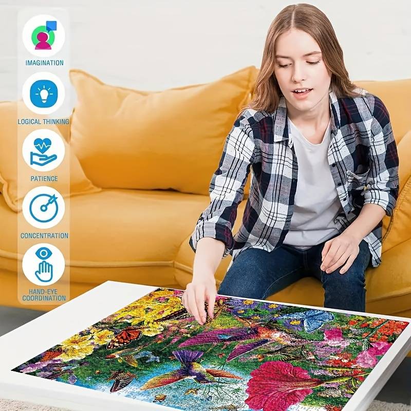 1000pcs Bird and Flower Garden Puzzle 29.53x19.69 Vibrant Hummingbirds and Butterf