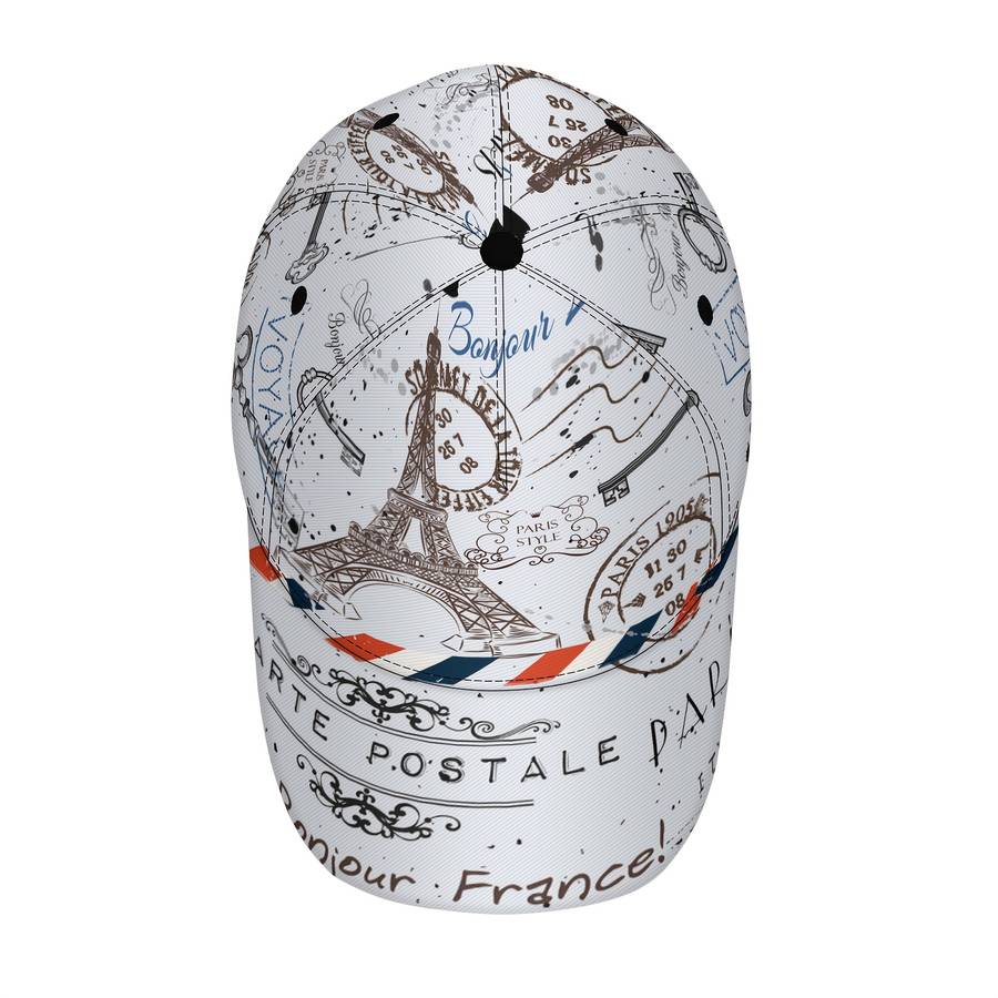 1pc Lightweight Quick-Dry Baseball Cap with Eiffel Tower Postmark Design Sporty Polyester Runni