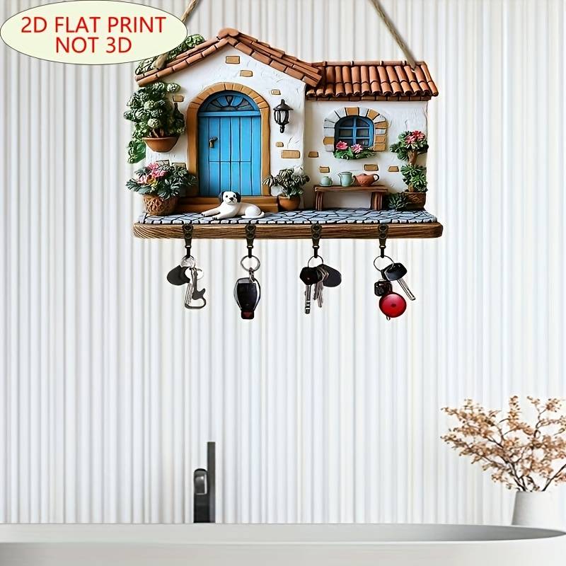 Charming Dog House Wooden Key Rack with 4 Metal Hooks Easy Wall Mount Decorative Entryway  Hallw