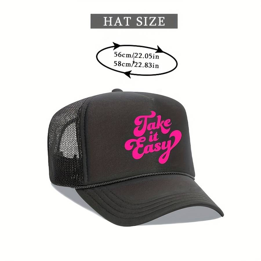 Take It Easy Printed Baseball Cap Breathable Adjustable Trucker Hat With Rope Summer Fashio