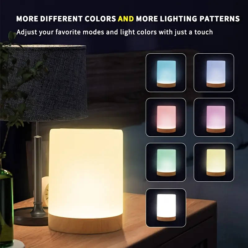 1pc Touch-Controlled LED Bedside Lamp with 12 Colors 3 Modes Adjustable Brightness Timer Function Pe