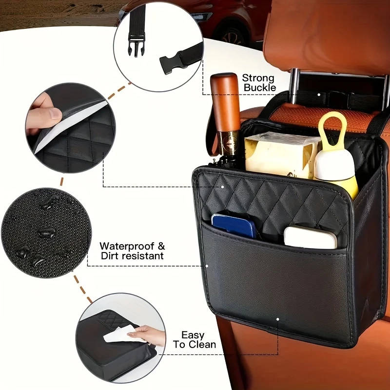 1pc Premium Faux Leather Car Seat Organizer Spacious Durable Easy-Clean Storage Bag for All Vehicles