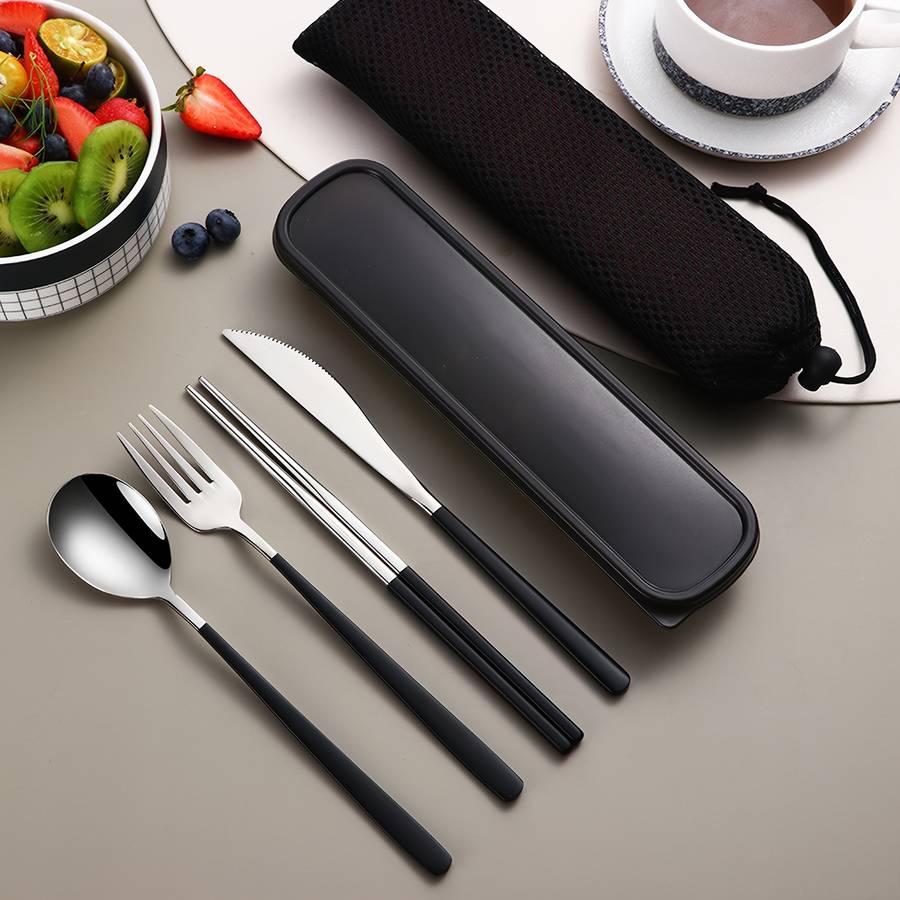 4pcs Stainless Steel Cutlery Set with Glossy and Thickened Round Handle Dinner Knife Chopstick