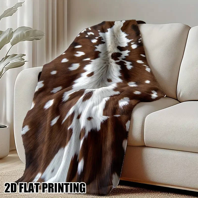 Cowhide Pattern Printed Throw Blanket - Vintage Style