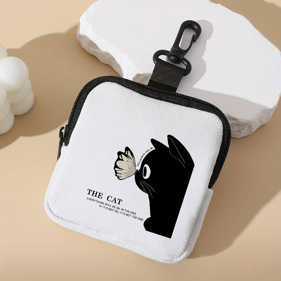 1pc Chic Cat Butterfly Print Coin Purse for Women Versatile Key Card Holder Durable Polyeste